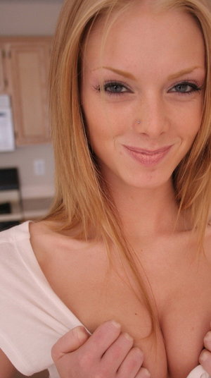 18 year old cutie Stella May gets undressed before riding on top POV style